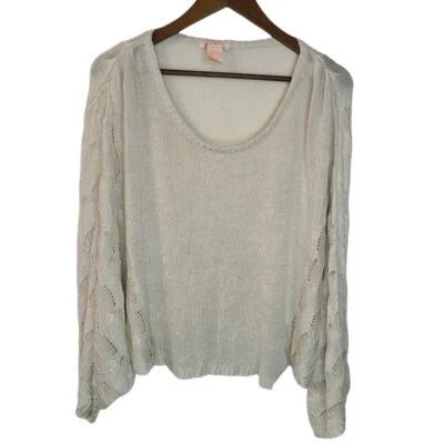 Suéter feminino grande de malha creme leve de tule (antro) - Imagem 1 de 4