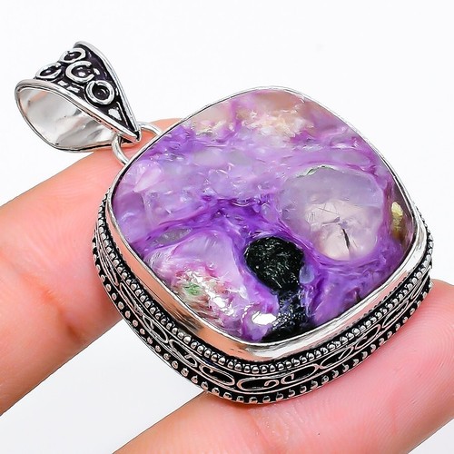 VETEMENTS Ciondolo gioiello in argento sterling 925 fatto a mano pietra preziosa caroite russa 1 77"