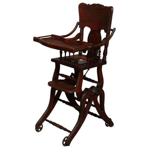 Antique Oak Pressed Carved Adjustable Conversion High Chair Rocker, circa 1890 Cover