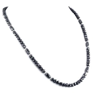 6 MM 140+ CARATS CERTIFIED BLACK DIAMOND BEADS NECKLACE WITH PIPE SHAPED BEADS - Picture 1 of 2