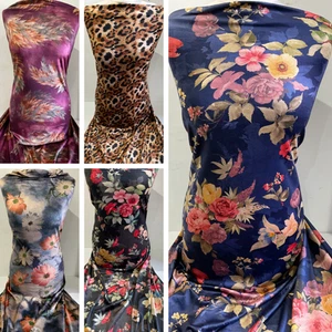 £6 Luxurious Velour Dress Fabric - Stunning Digital Prints Dress Fabric M1985 - Picture 1 of 6
