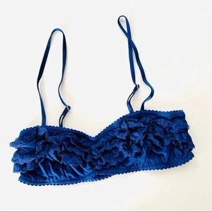 NEW VS VICTORIAS SECRET Navy Blue Ruffle Lace Bra Bandeau Bralette Layer S - Picture 1 of 7