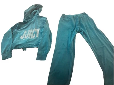 Chándal Juicy Couture Terciopelo Verde Azulado Sudadera con Capucha Talla M y Pantalones Talla S Y2K Acogedor Foto 1 de 4