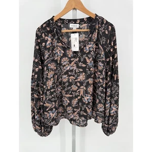 Blusa Top Evereve Reese Floral Manga Larga Negra Neutra Para Mujer L - Imagen 1 de 8