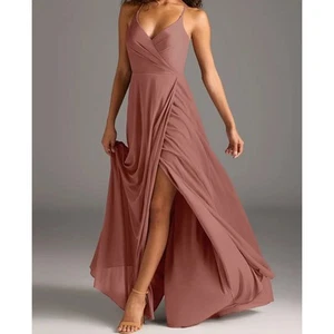 Maxi Vestido de Dama de honor AZAZIE DAVIS Rosa Cedro Línea A Cuello en V Gasa Talla A4 Baile de graduación - Imagen 1 de 11