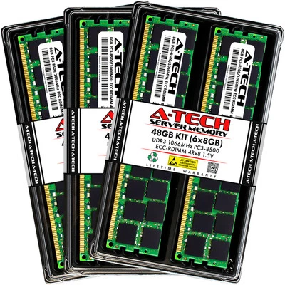 A-Tech 48GB 6x 8GB 4Rx8 PC3-8500R DDR3 1066MHz ECC RDIMM REG Server Memory RAM - Image 1 of 4