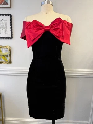 Gunne Sax Jessica McClintock Rare VTG Red Bow Strapless Velvet Bodice Holiday  - Image 1 of 4