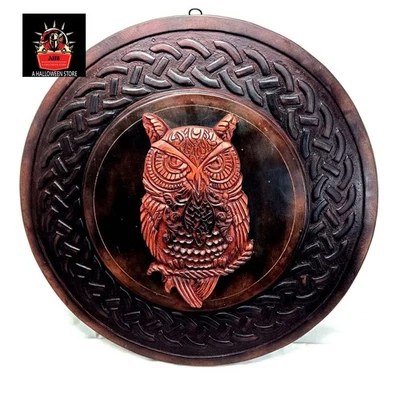 Handmade 24" Viking Shield Wooden Wall Art Odyssey Owl Shield Viking Wall Decor - Image 1 of 4