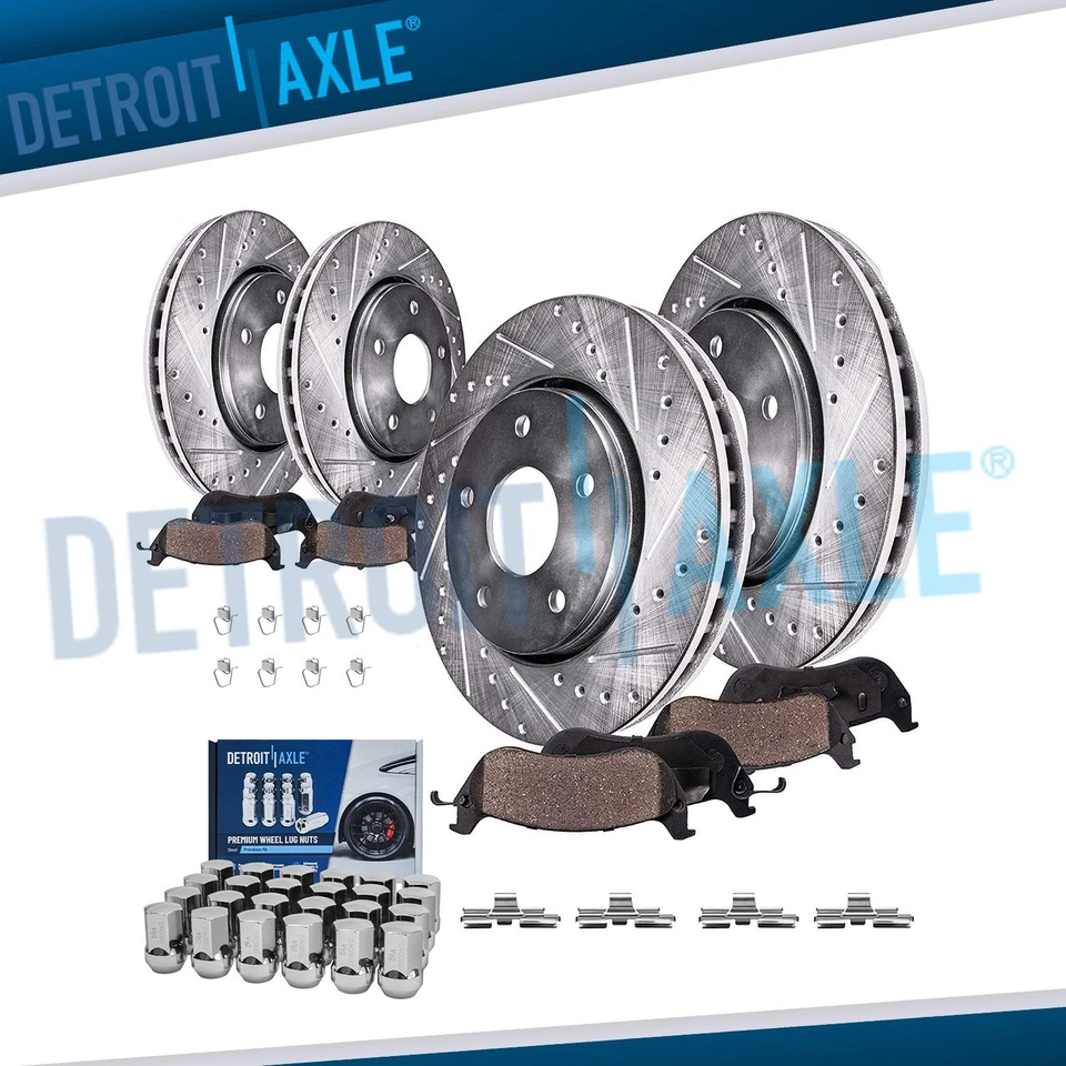 Pastillas de freno de rotores perforados delanteros traseros de 5 tacos con tuercas de 24 piezas para Ram 1500 2012-18 Foto 1 de 4