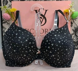 Victoria Secret Lightly Lined Full Coverage Bra 32DDD Black Swirling Heart - Picture 1 of 10
