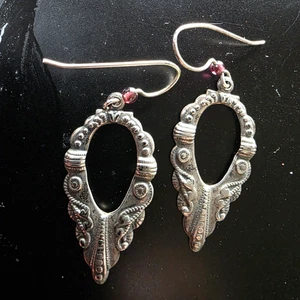 Vintage Sterling Silver Gemstone Bead Dangle Earrings Artisan Openwork Design - Picture 1 of 3