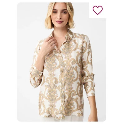 Blusa Nueva con Etiquetas J. McLaughlin Crema/Arena Dorado Paisley Denver Mezcla Seda Talla S Foto 1 de 4