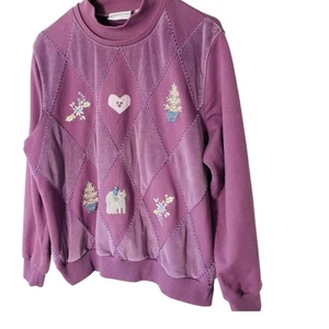 VINTAGE 90s ALFRED DUNNER Cat Sweater Size Large 12 14 Patchwork Mock Neck - Picture 1 of 5