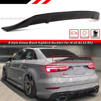 FOR 14-20 AUDI A3 S3 RS3 8V SEDAN R STYLE GLOSS BLACK HIGHKICK DUCKBILL SPOILER - Image 1 of 4