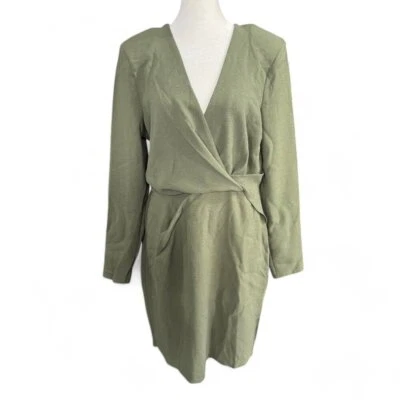 ASOS Design Women's Plunge Shoulder Pad Twist Front Dress Green Size 10 - Image 1 of 4