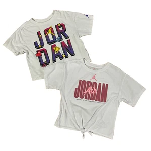 Jordan White Shirts Cropped 2 Piece Short Sleeve T-Shirt Crop Top Set Lot M/L - Picture 1 of 12