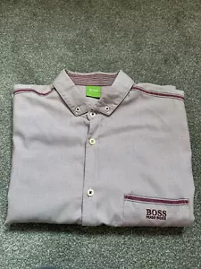 HUGO BOSS Short Sleeve Shirt Mens Size L Wine Burgundy Slim Fit Green Label - Picture 1 of 13