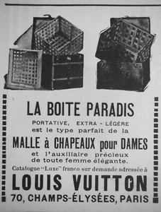 PRESSEWERBUNG 1925 LOUIS VUITTON LA BOITE PARADIS HUTKOFFER DAMEN - Bild 1 von 1
