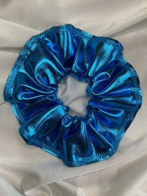 Handmade Scrunchie New Hair Tie Metallic Turquoise Spandex. Size: 5"x5" - Image 1 of 2