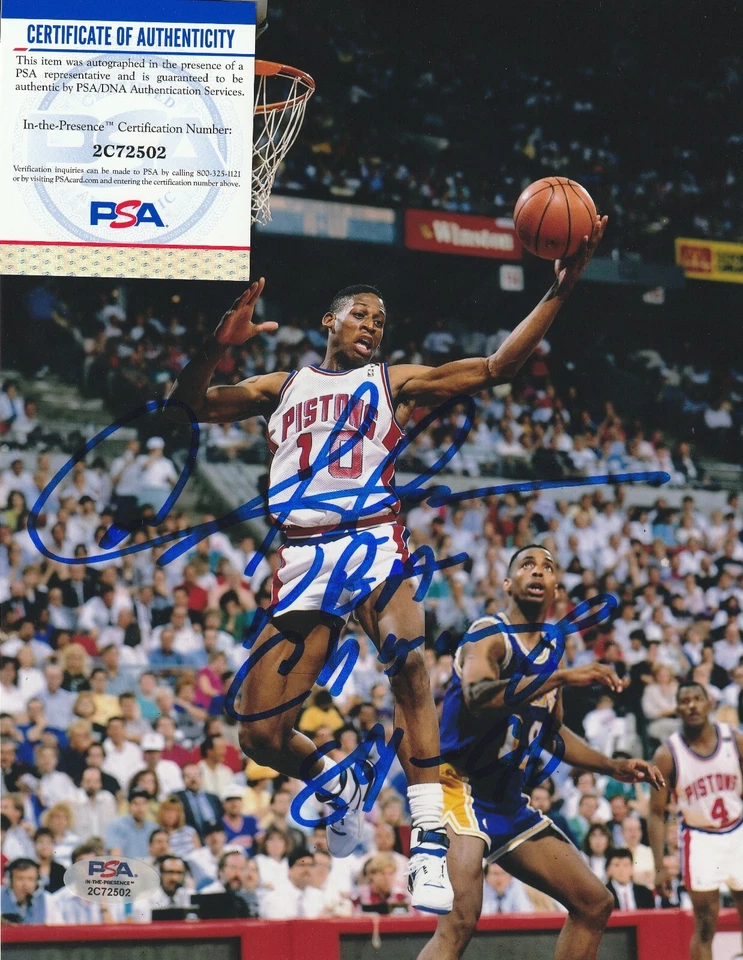 DENNIS RODMAN DETROIT PISTONS 89-90 NBA CHAMPS  PSA AUTHENTICATED SIGNED 8x10 - Image 1 of 1