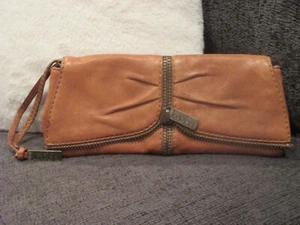 KOOBA Rare/Unique Saddle Brown Leather Zipper Deco Clutch - Picture 1 of 7