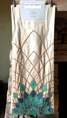 Corredor de mesa de lujo con cuentas Kim Seybert turquesa azul azulado dorado diseñador 14x72 Foto 1 de 4