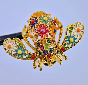 Signed Joan Rivers Wildflower Bee Brooch Vintage Enamel Pin Sunshine - Picture 1 of 7