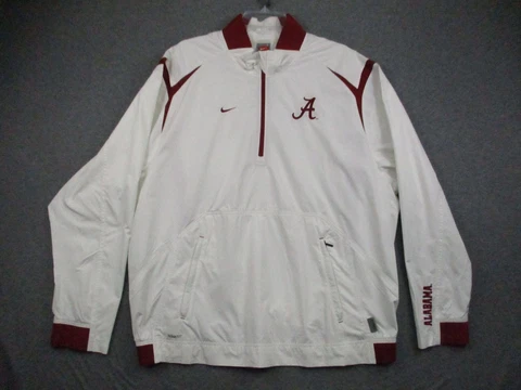 Alabama Nike 1/4 Zip Mens Large Fit Storm Jacket Windbreaker Crimson Tide White Cover
