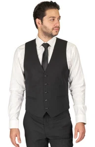 Slim Fit Men Dress Vest Micro Textured Weave Black 5 Button Adjustable AZARMAN - Picture 1 of 4