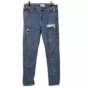 Pantalones de mezclilla ajustados azules de doble rodilla de diseño de Asos para hombre talla 34X32 desgastados - Imagen 1 de 7