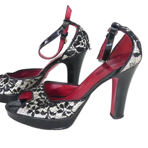 Cesare Paciotti Shoes Sandals Heels Black Lace Open Toe Platform Retro UK 3.5 - Picture 1 of 19