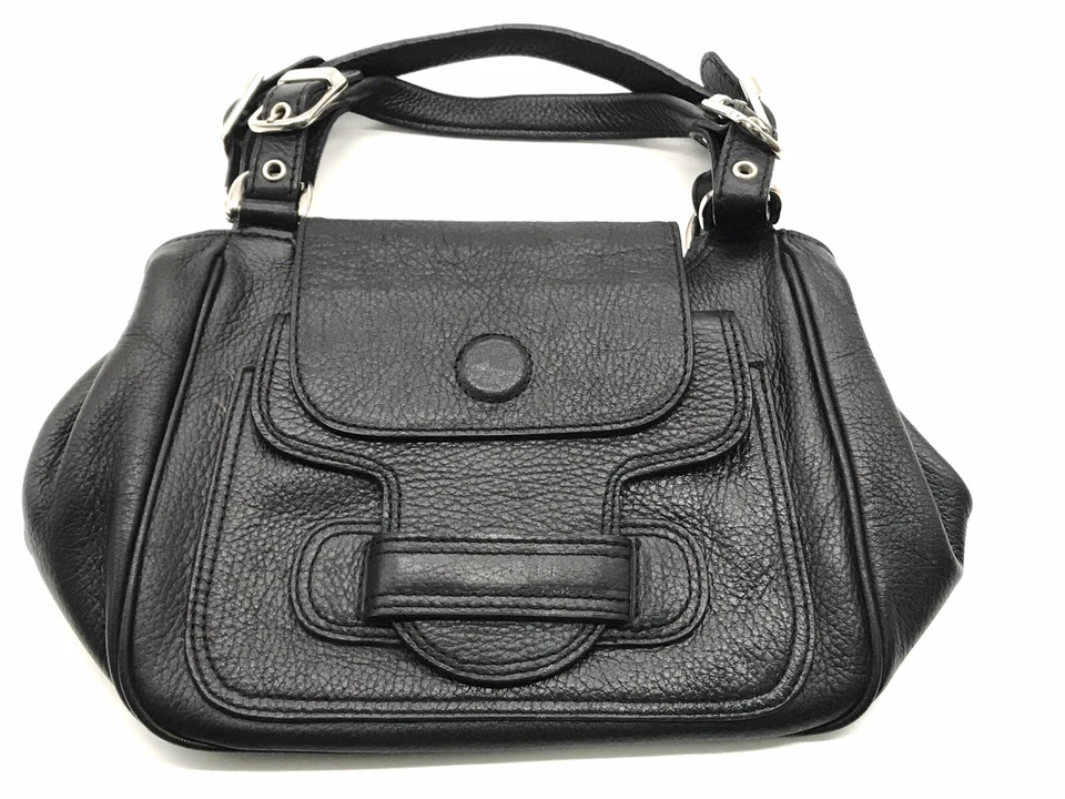 Maxximum Purse Handbag Black Pebbled Leather Double Handles - Image 1 of 4