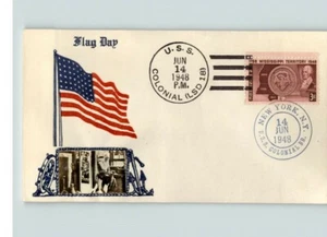 FLAG DAY, Crosby photo, 1948 cancelled U.S.S. COLONIAL, thermograph ink, 6-14-48 - Picture 1 of 1