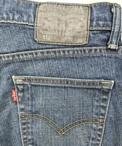 Levis 511 Slim Fit Denim Jeans Mens 30x30 Red Tab Slight Stretch Dark Blue - Picture 1 of 10