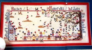 Memorial Park Baseball Game 1890s Inspired Folk Art CROSS STITCH PATTERN - Picture 1 of 4
