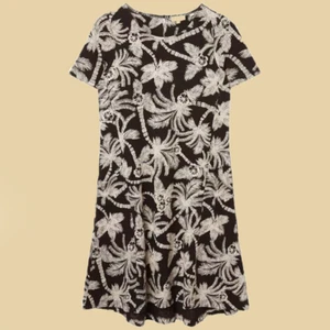 Ex Fat Face Women's Short Sleeve Simone Palm Print Dress in Black - Picture 1 of 3
