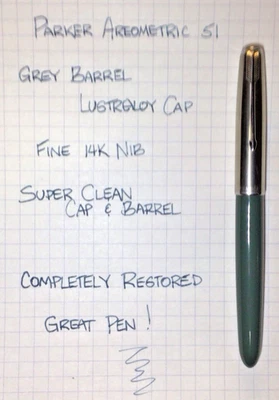 Parker 51 Fountain Pen Aerometric Grey Barrel Lustraloy Cap Fine Nib Restored - Image 1 of 4
