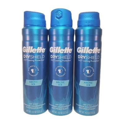 3 antitranspirantes en aerosol seco Gillette DryShield, hielo ártico, 4,3 oz, CAD 10/2026 Foto 1 de 4