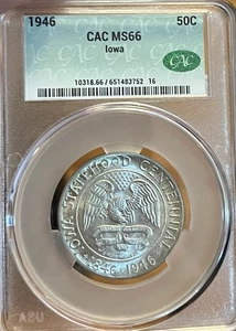 1946 CAC MS66 Iowa Silver Commemorative Half Dollar - Picture 1 of 4