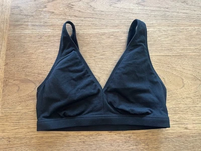 PINK Victoria's Secret Black Logo MEDIUM DD Loungin' Cotton Plunge Bralette Bra - Image 1 of 2