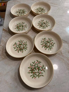 7 Lenox Special Holly Berries Schalen ~ 7,5" - Goldrand - Weihnachten - Bild 1 von 8