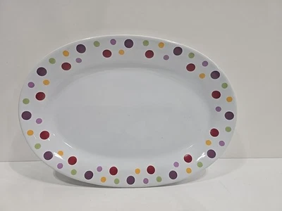 Pampered Chef Simple Additions Polka Dots Oval Platter #1208C 13.5" X 9.5" - Image 1 of 4