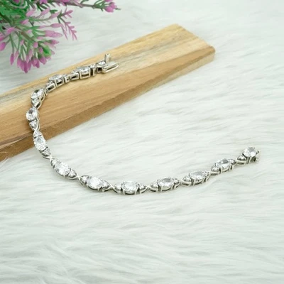 Pulsera Tenis Circonita Cúbica Plata de Ley 925 Joyería Pulsera Hecha a Mano Foto 1 de 4