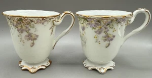 ANTIKE TASSE DEMITASSE ESPRESSO KESSEL ENGLAND GOLD PASTELL BLUMENGIRLANDE PAAR - Bild 1 von 10