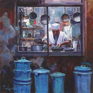 original painting 30 x 30 cm 147MrO impressionism glimpse of kitchen’s window - Picture 1 of 4
