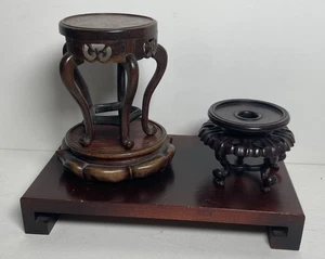 Lote de 4 soportes de exhibición base jarrón chino japonés antiguo madera tallada vintage - Imagen 1 de 22