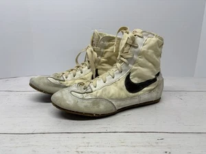 Scarpe da wrestling Nike Greco anni 70 made in Japan bianche nere taglia 9 vintage LEGGI - Foto 1 di 11