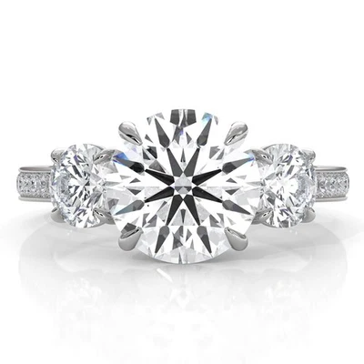 Anillo de compromiso redondo de diamantes de tres piedras de 1,9 quilates color GIA F VS1 oro blanco de 14 k Foto 1 de 4