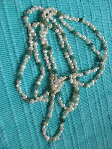 66" Fresh Water Pearls W/ Jade & Gold Tone Filled? Beads Necklace 30" Drop! - Picture 1 of 6