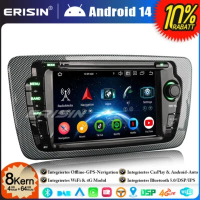 8-Kern 64GB DAB+ Android 14 Autoradio Bluetooth GPS Navi CarPlay für SEAT IBIZA - Bild 1 von 4